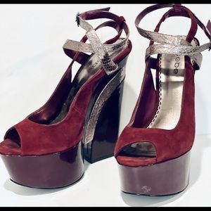 Bebe Maroon Suede Platforms 8
